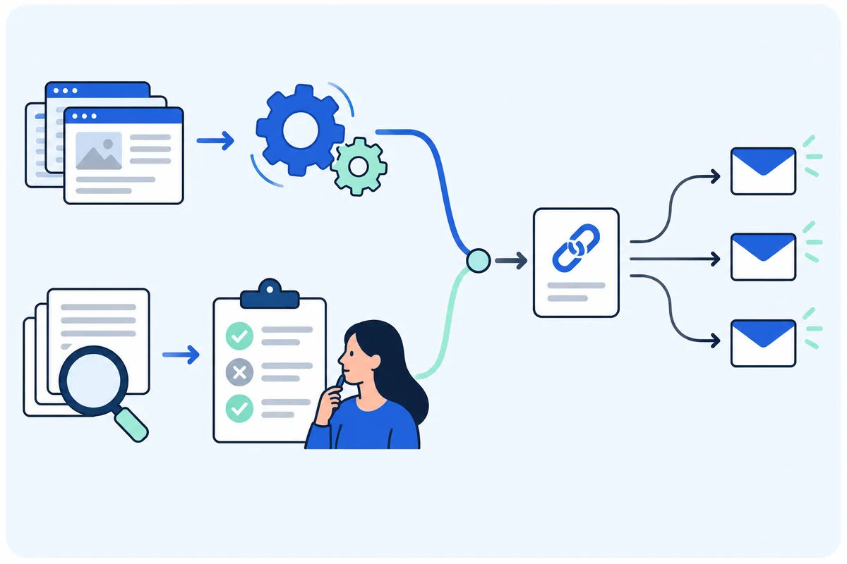 Automated preparation and human relevance review join a coordinated outreach workflow.